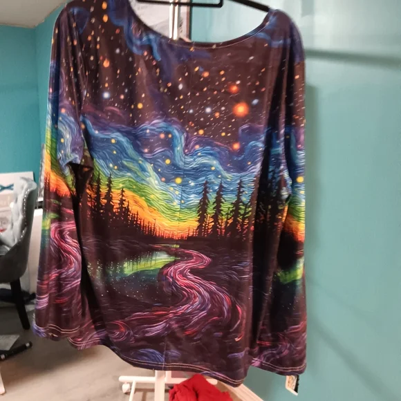 SHEIN Multicolor Starry Landscape Long Sleeve Top - Picture 2 of 2